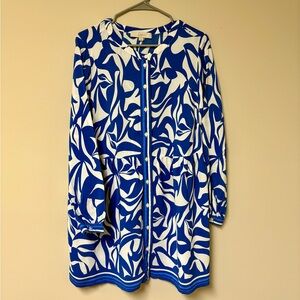 LOFT Abstract Swirl Button Tiered Swing Dress